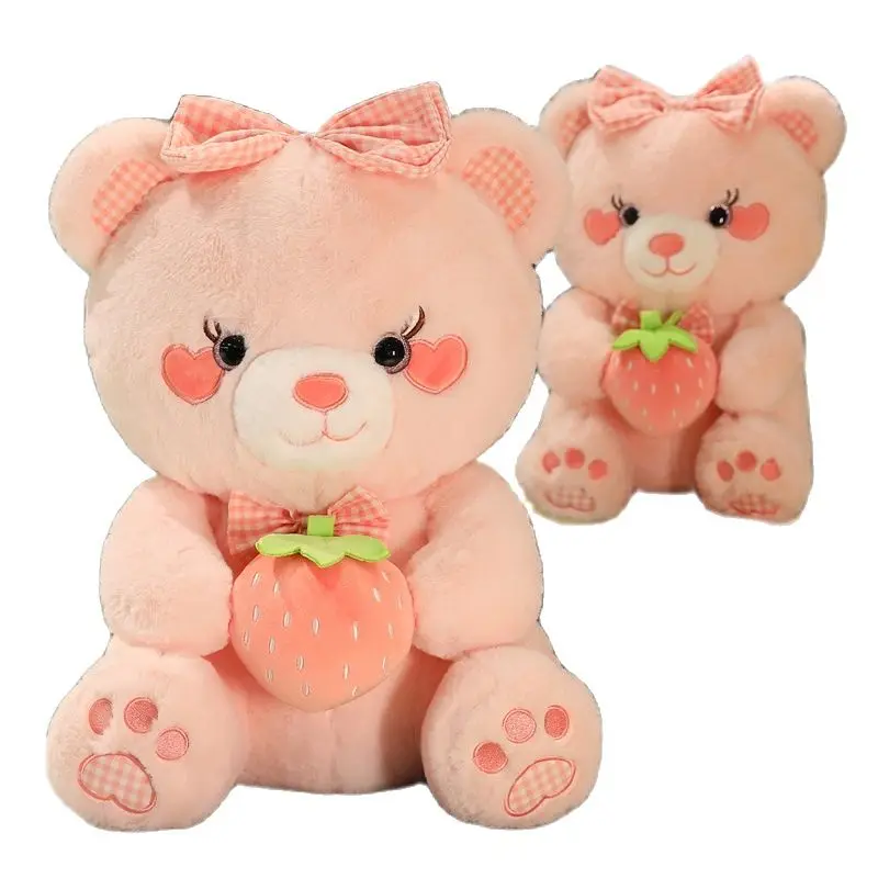 New Huge Bear 35/45/55cm Fluffy Strawberry Bear Plush Toy Cute Soft Plush Animal High Quality Sit Sweet Pink Birthday Kids' Gift