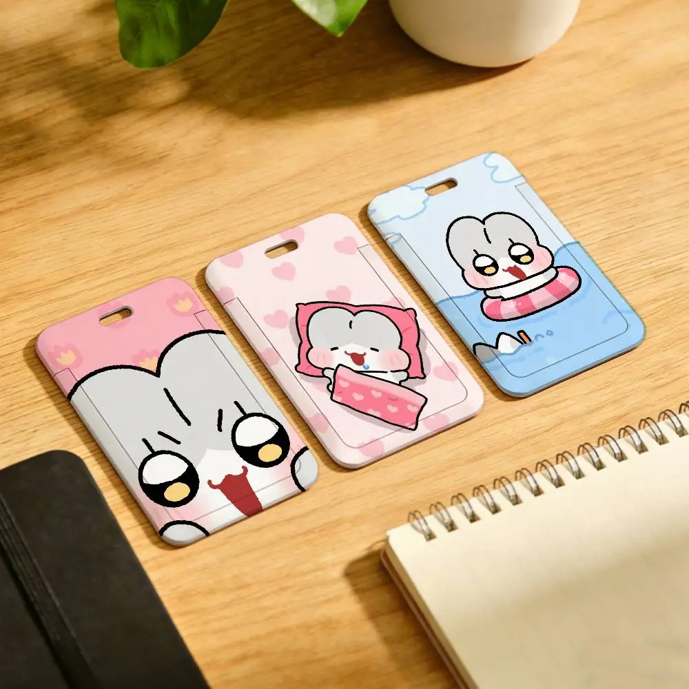 Kawaii N-Nobi Bunny Cartoon Lanyard Pull Back Clip Holder and Card Holder Rotating Back ID Card Family Gift