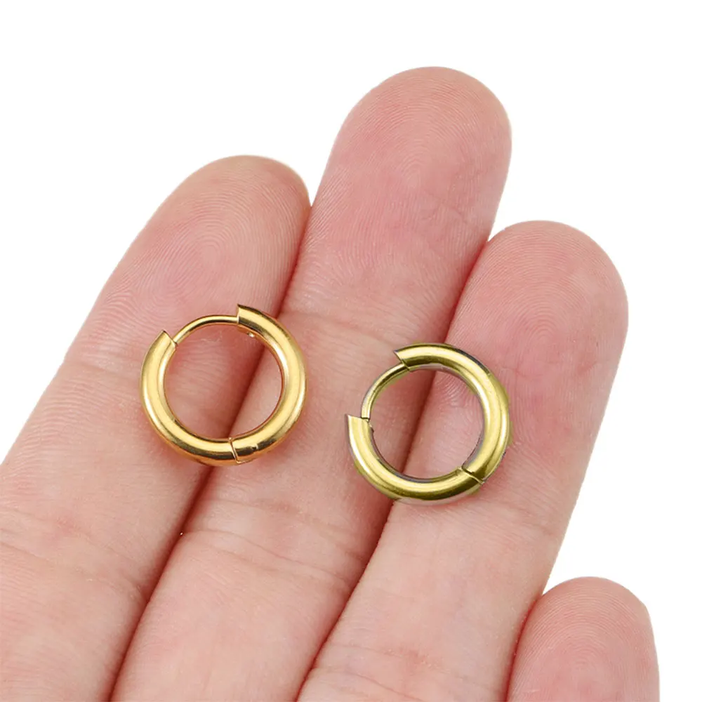 10pcs 8-14mm Stainless Steel Ear Hoop Gold Color Earring for Women Men DIY Jewelry Making Earring Punk Hiphop Piercing Accessory