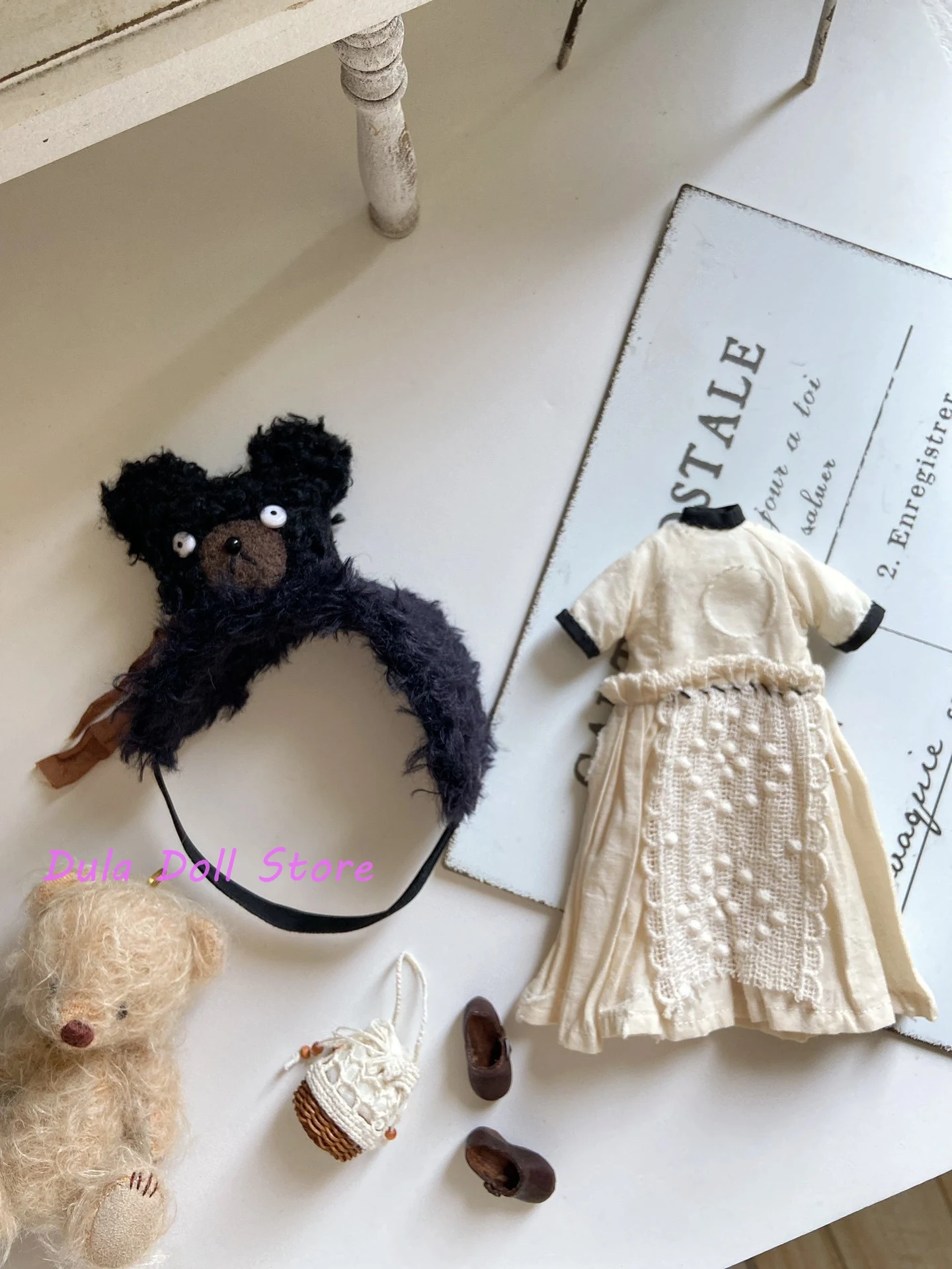 Roupas de boneca Dula vestido retrô bege para boneca Blythe Landoudou Landazz Qbaby ob24 ob22 Azone Bjd