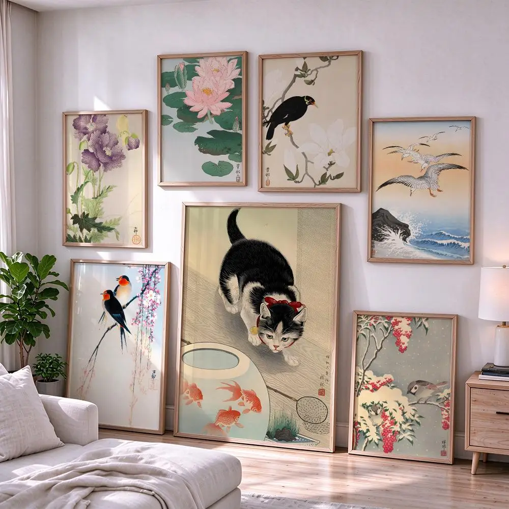 art Ohara Koson Poster Poster HD Self-Adhesive  Art Waterproof Wall Art Print, Bedroom Living Room Decoration Gift