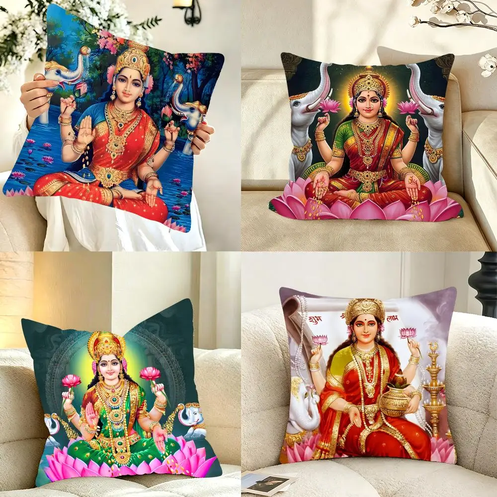Spiritual Symbol L-Lakshmi Cushion Cover Bedroom bed reading backrest cushion Festive plush holiday Soft plush throw