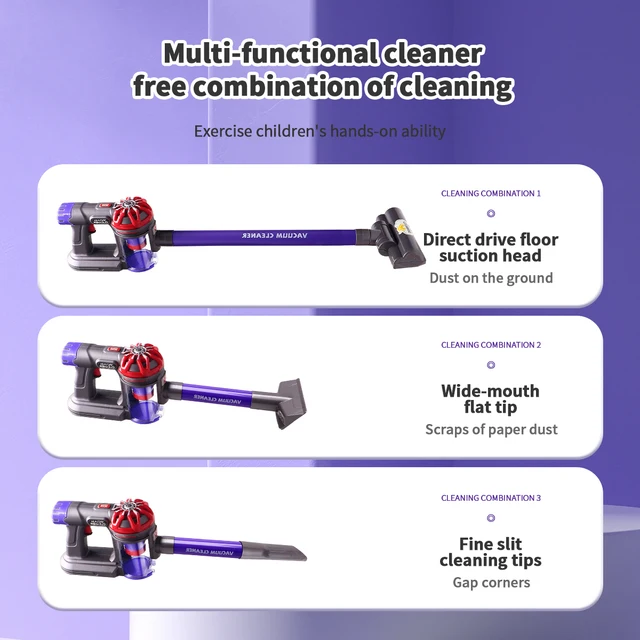 Kids Real Suction Cleaning Play Set with Storage Rack - 3-in-1 Electric Vacuum Cleaner & Pretend Cleaning Tools for Toddlers 6