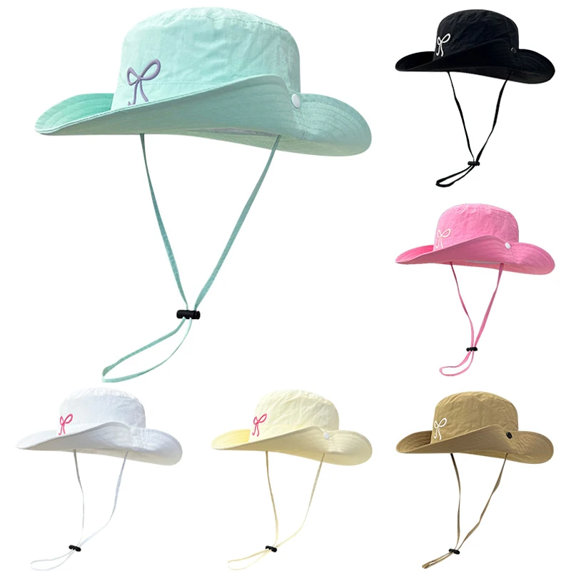 

Color Match Bow Bucket Hat Women Korean Adjustable Bowknot Fisherman's Hat Outdoor Travel Sports Hiking Sunshase Uv Bows Sun Cap