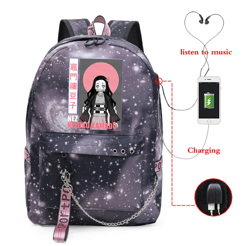 Demon Slayer Manga Anti-theft Backpack Casual Waterproof Backpack Travel Fabric Large Bags Female Large Capacity Simple Bags