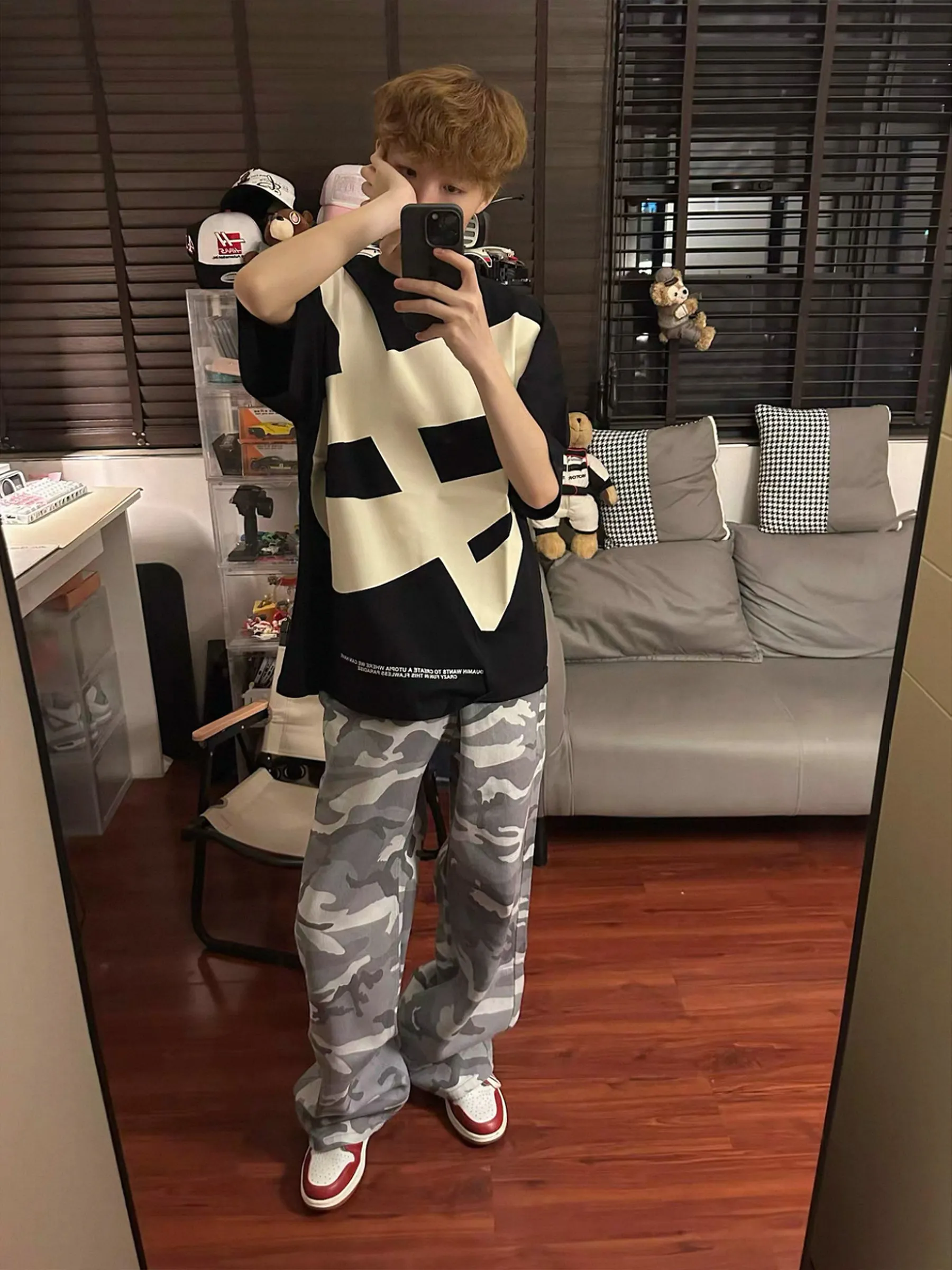 Cleanfit American High Street Vintage Camouflage Men's Jeans Loose Straight Leg Casual Pants Versatile Breathable Jeans