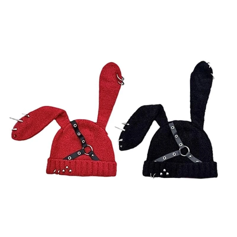 Rabbit Ears Hat for Teens Cosplay Costume Rivet Caps Outdoor Activity Pullover Hat Fashion Skull Hat Women Streetwear Hat