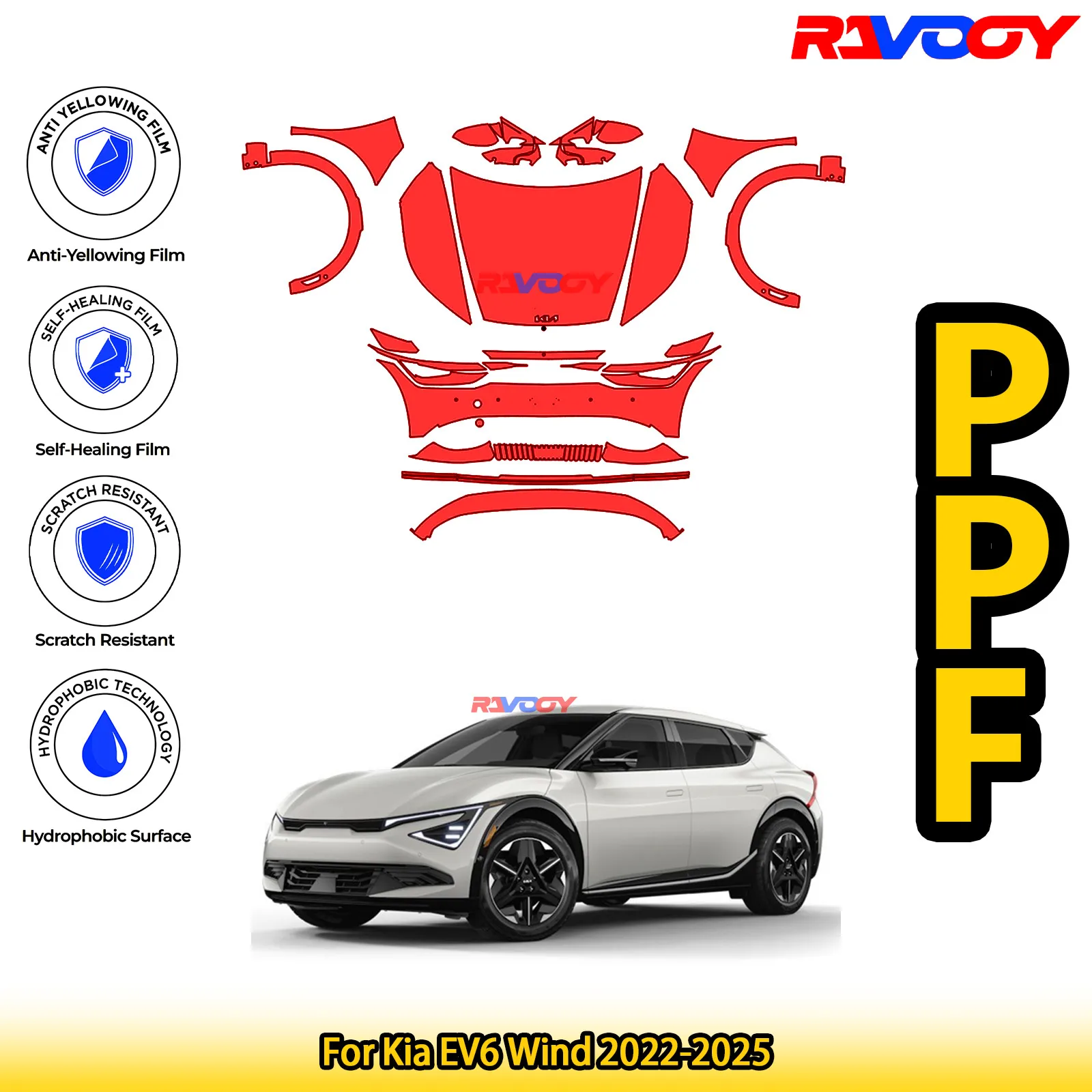 

For Kia EV6 Wind 2022-2025 Glossy Matte Black Precut front PPF Kit Paint Protection Film