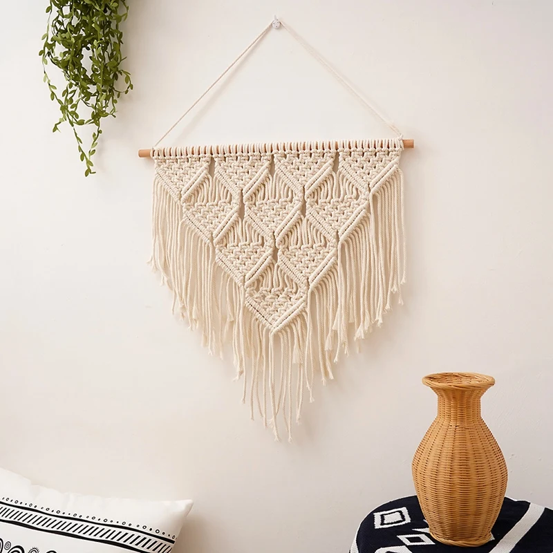 Tapiz de macramé bohemio para colgar en la pared, decoración de arte de pared geométrica hermosa