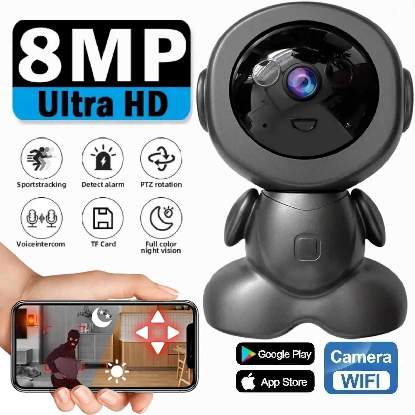 

8MP 4K IP Wifi Surveillance Robot Cmaera Two Way Audio Baby Monitor Camera HD Cloud Smart Home Wireless CCTV Network Wifi Camera