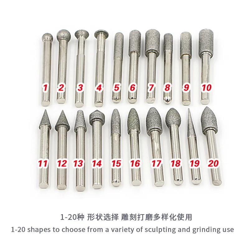 20 pezzi gambo Dia 6mm punta diamantata Set punti montati rettifica frese Die Grinder Carving Router Bit