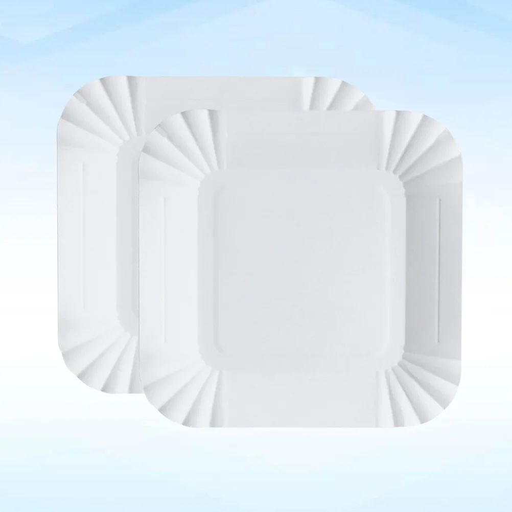 100pcs Disposable Paper Plates Square Storage Tableware Plate for Cake Dessert Fruits Snacks (White)