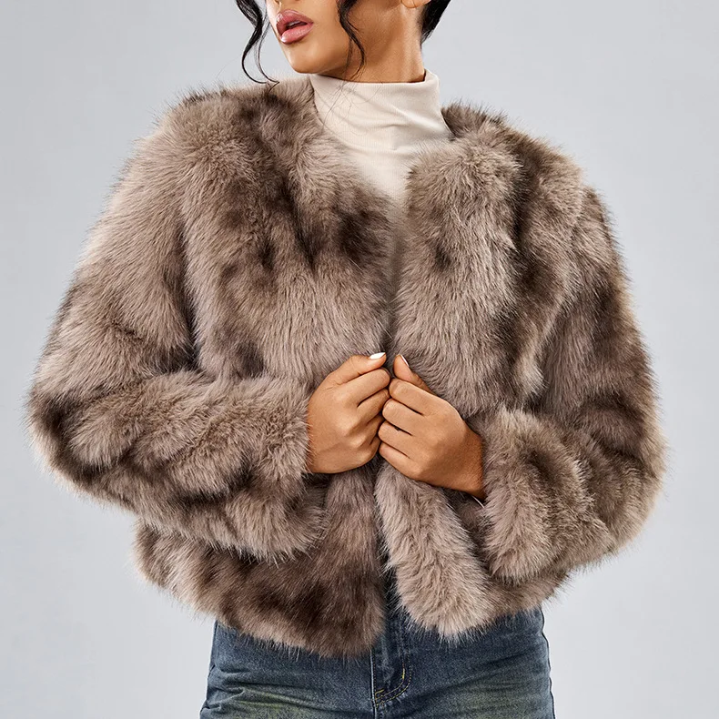 Women Faux Fur Coats Jackets Round Neck Short Coat Thick Warm Y2k Streetwear Jacket Work Casual Punk Outerwear Autumn Winter