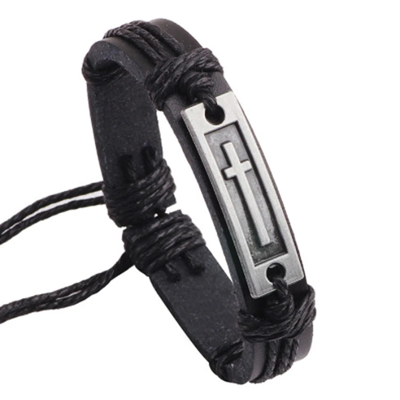 

Cross Leather Bracelet For Men Women Jesus Christian Religious Vintage Bracelets