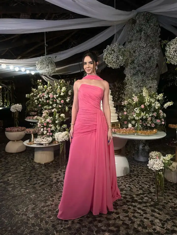 Thinyfull linha a vestidos de baile sem mangas plissado vestido de festa à noite longo ocasião especial vestido robe de soirée personalizado