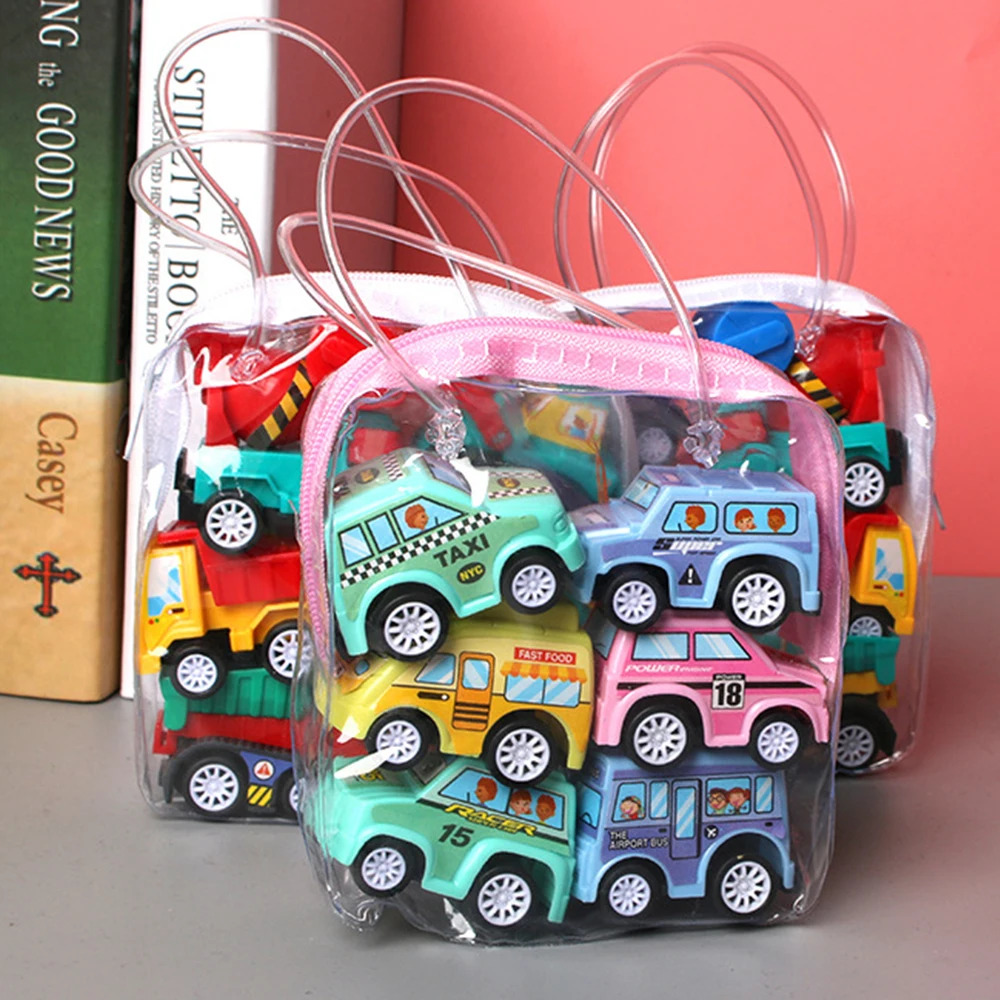 6/12Pcs Mini Inertial Pull Back Engineering Car Fire engine Set Child Kids Cartoon Toys Birthday Gift