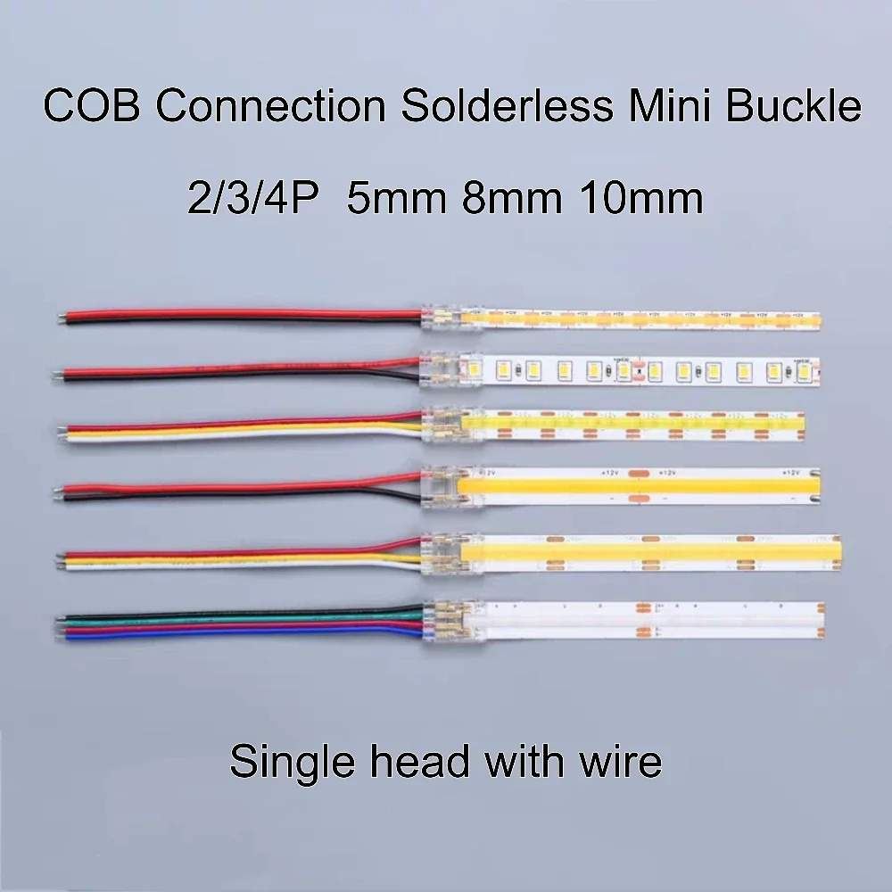 COB LED Wire Connector  2 3 4 Pin Connection Solderless Mini Buckle FCOB RGB CCT LED Strip Lights 5/8/10mm Connector With Wire