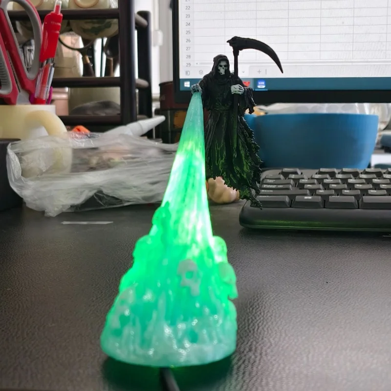 Halloween The Soul-beam Reaper Figurine Light, Green Led Skull Beam Grim Reaper Statue, Tabletop Lamp Ornament Home Decor Gift