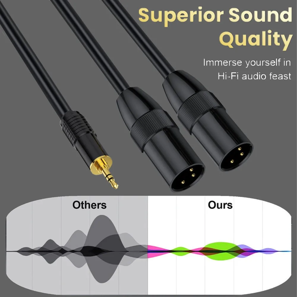 Practical Flexible Dual 3pin XLR Male to 1/8in TRS Plug and Play 0.5m / 1.64ft Microphone Cable XLR Cable for Laptop