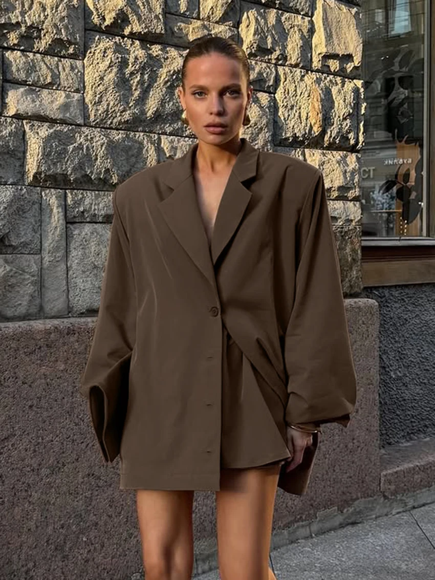 

Marthaqiqi Loose Women Pajamas Set Long Sleeve Sleepwear Turn-Down Collar Nightgowns Shorts Casual Ladies Nightwear 2 Piece Suit