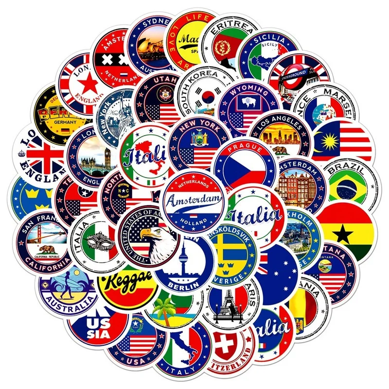 60pcs National Flags Stickers Toys Sticker Kawaii Stickers DIY Scrapbooking Suitcase Flag Logo Envelope Sealing Sticker