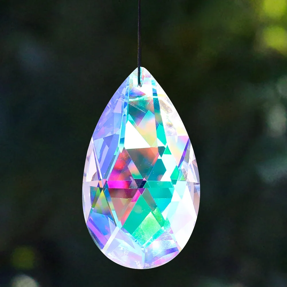 Rainbow Crystal Prism Drop Hanging Suncatcher Chandelier Parts Pendant Art Glass Faceted Sun Light Catcher Home Wedding Decor