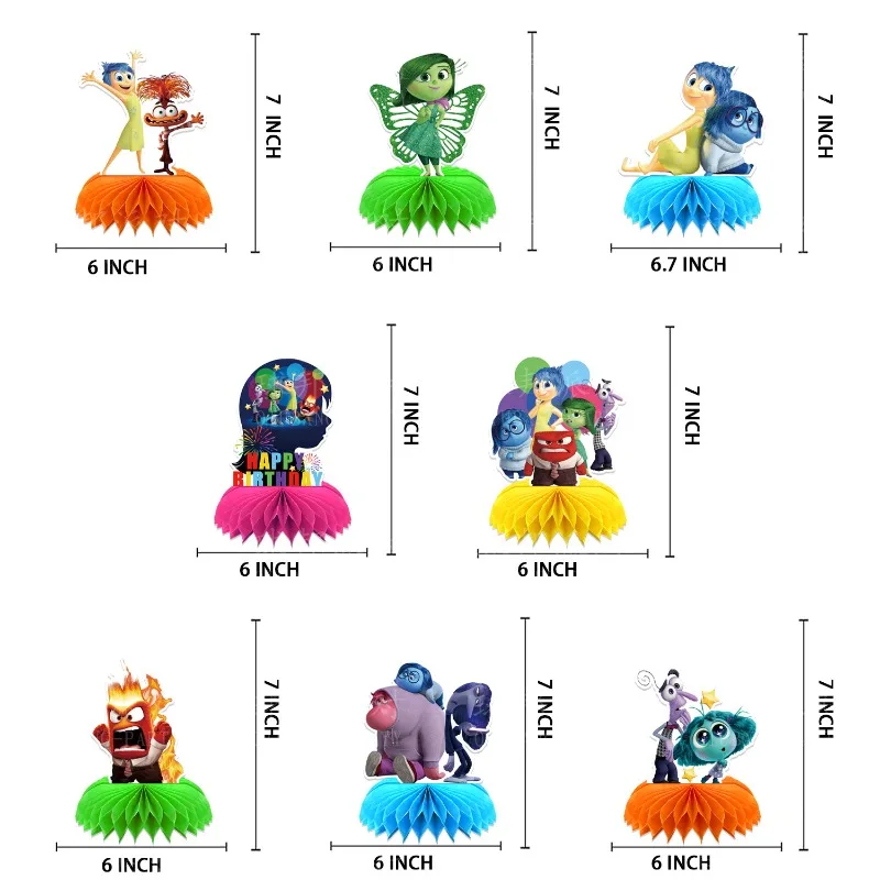 8PCS Disney Inside Out 2 Party Honeycomb Ornaments Children Birthday Themed Party Cute Tabletop Ornaments Party Supply Kids Gift