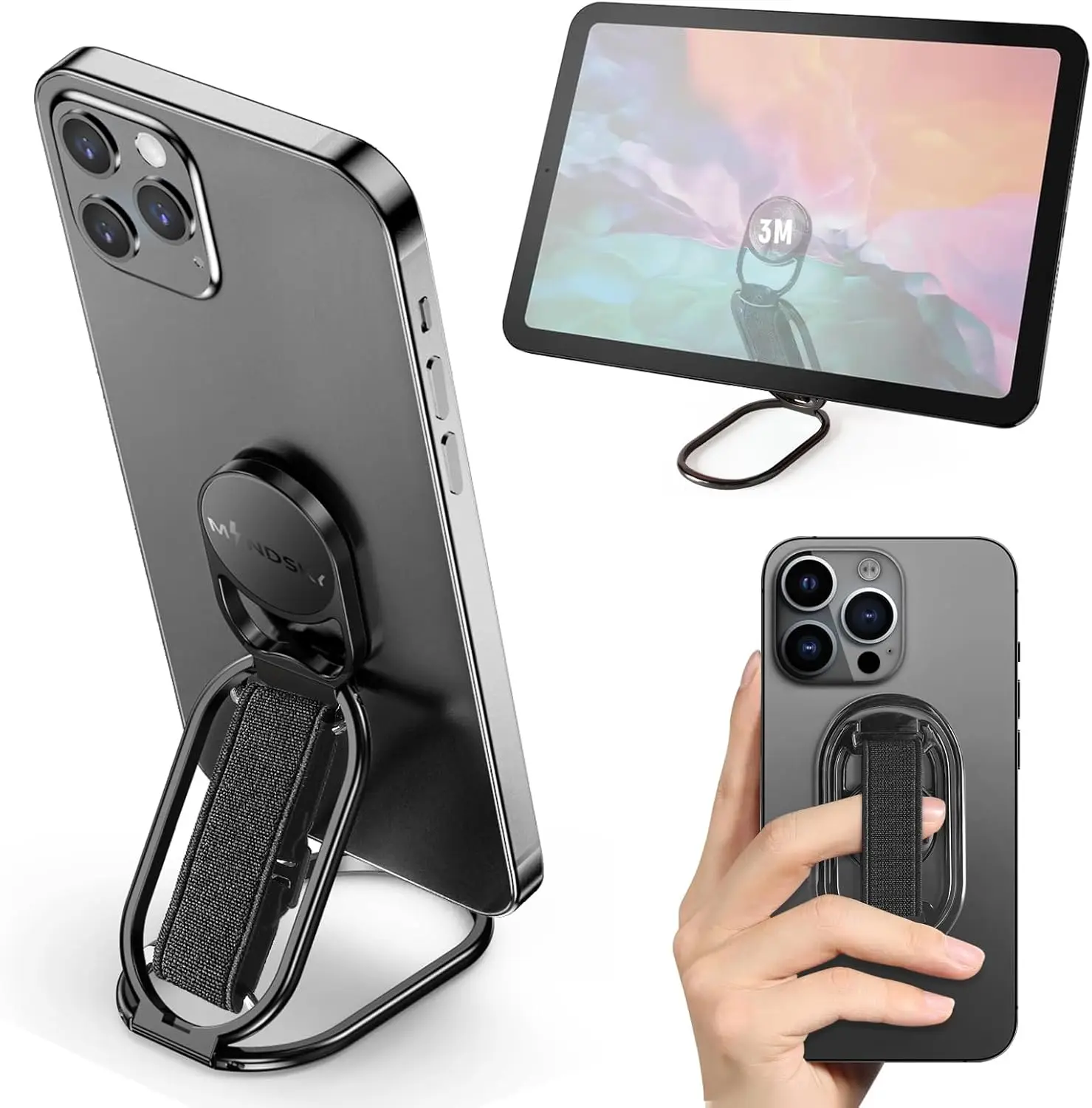 

[Новинка 2025] Держатель-кольцо Mindsky 3-в-1 для телефона с функцией подставки и креплением на палец, совместимый со всеми мобильными телефонами