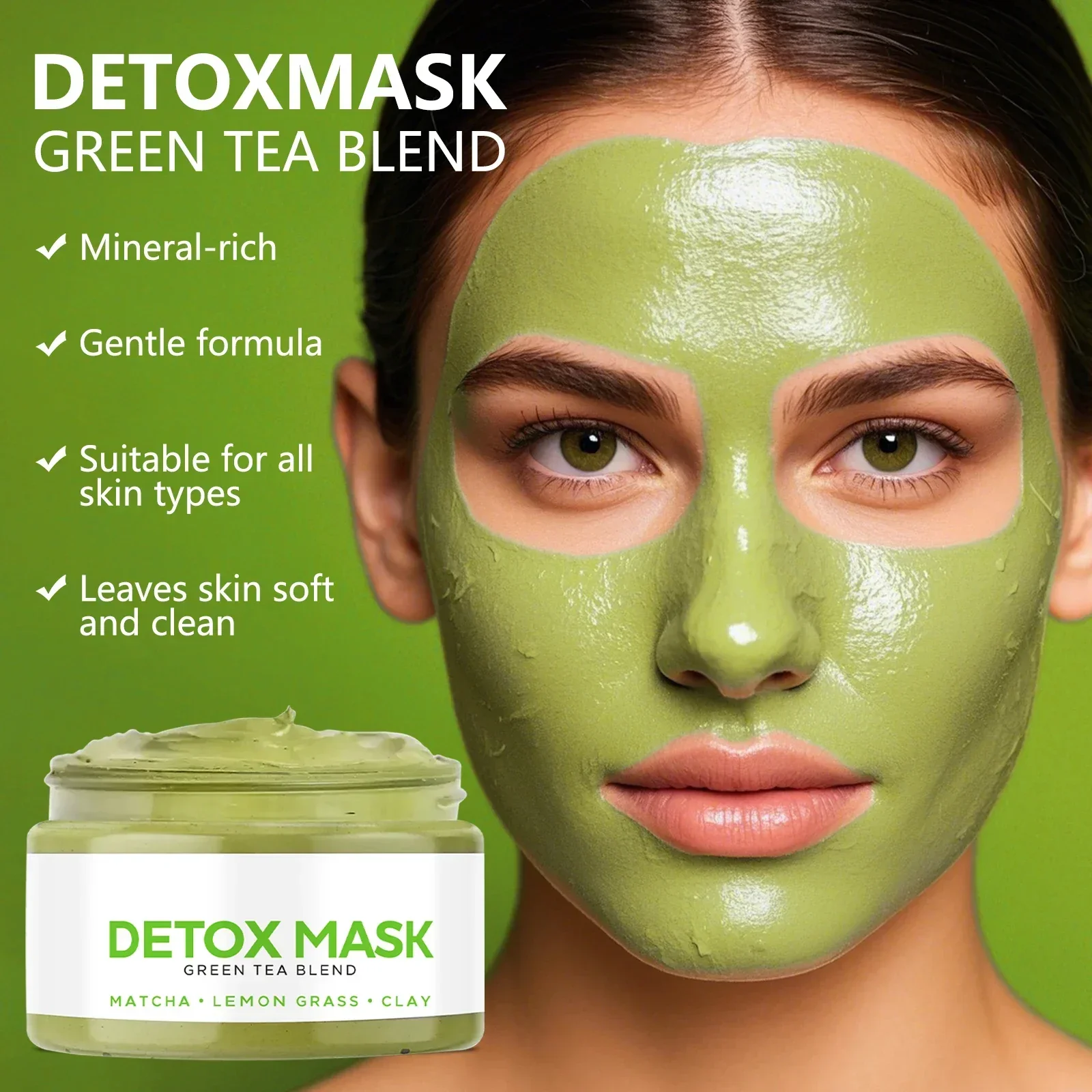 2/1 Uds. Mascarilla de té verde limpia los poros arcilla de suciedad mascarillas de barro exfolia suavemente nutre hidrata la piel para el cuidado diario