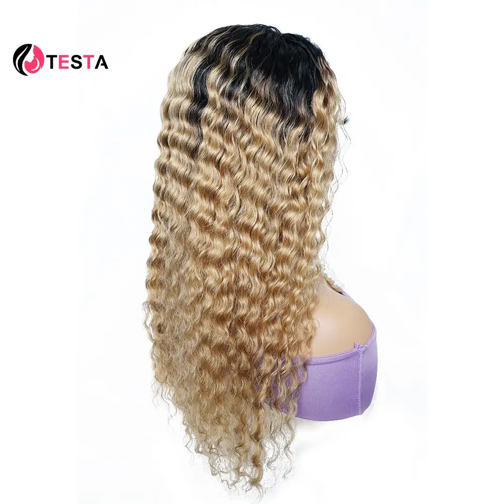 1B27 Ombre madu pirang tanpa lem bando gelombang dalam Wig rambut manusia mesin penuh dibuat Wig Remy Brasil untuk wanita kepadatan 150%