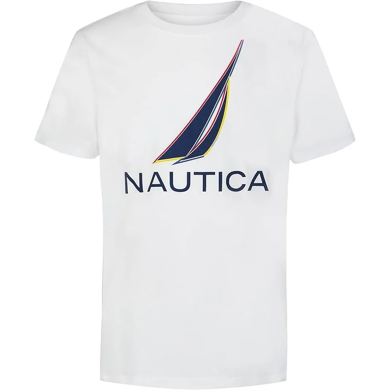 Men's NAUTICA Sailboat Pattern T-Shirt, Summer Short Sleeve Crew Neck Casual Nautical Print T-Shirt, Breathable Unisex Daily Top