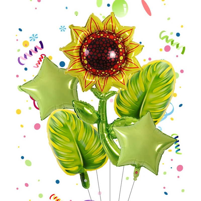 6Pcs Sunflower Leaf Star Balloons Set Coconut Leaves Globos Earth Day Protect Surroundings Theme Birthday Party Home Decorations