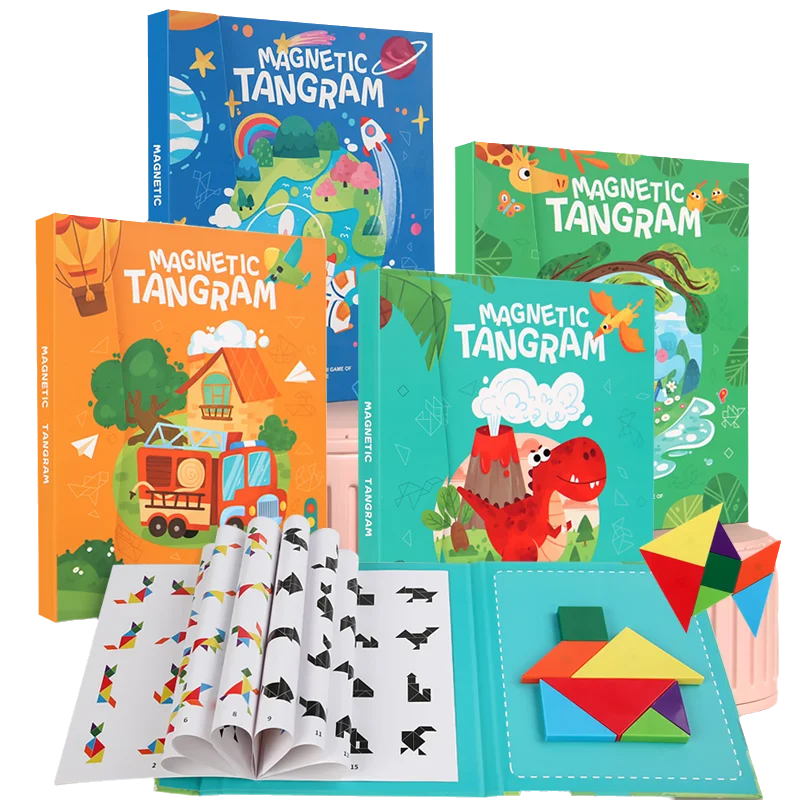 3D drewniane magnetyczne puzzle gry kształty geometryczne Tangram zabawki Montessori wczesna edukacja sortowanie dla zabawek prezenty dla dzieci