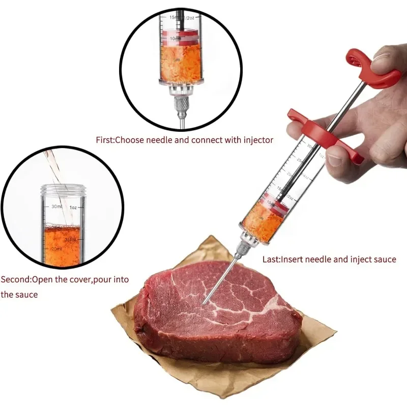 Meat Injector Syringe with 3 Marinade Injector Needles for BBQ Grill Turkey Injector Kit Marinade Flavor Injector Kitchen Tools