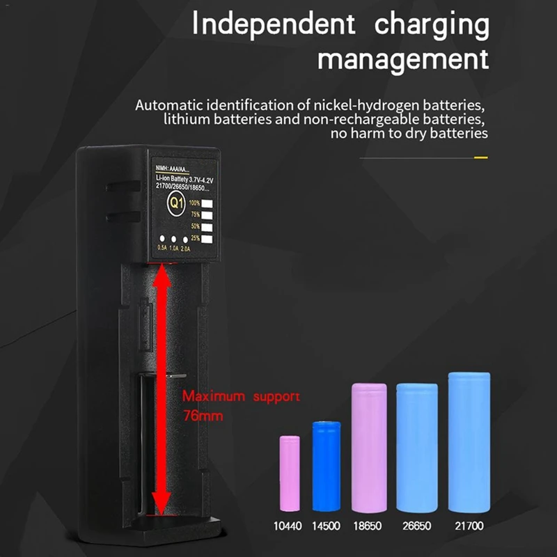 2025 New-3X 18650 Battery Charger 26650 Usb Smart Nickel Hydrogen Aa Aaa 21700 Single Slot Lithium Battery Charger