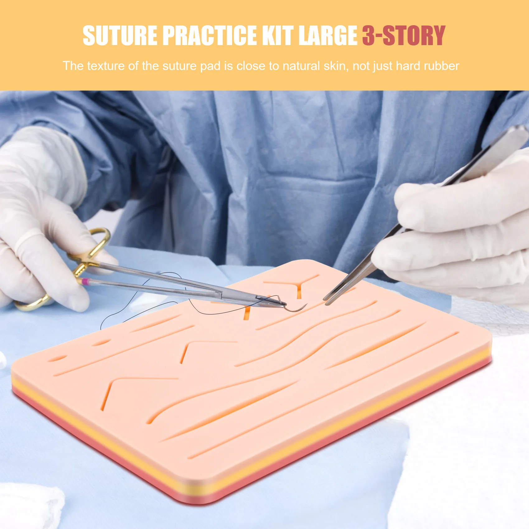 AED6-Upgraded Large 3-Layer Suture Pad With Wounds For Practicing Suturing - Not Easily Separate, Tear Or Rip