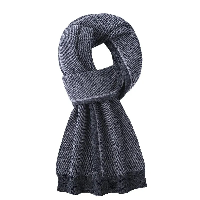 100% Pure Wool Men's Scarf New Autumn and Winter Warm Korean Version Versatile Knitted Thickened Scarf Scarf Gift