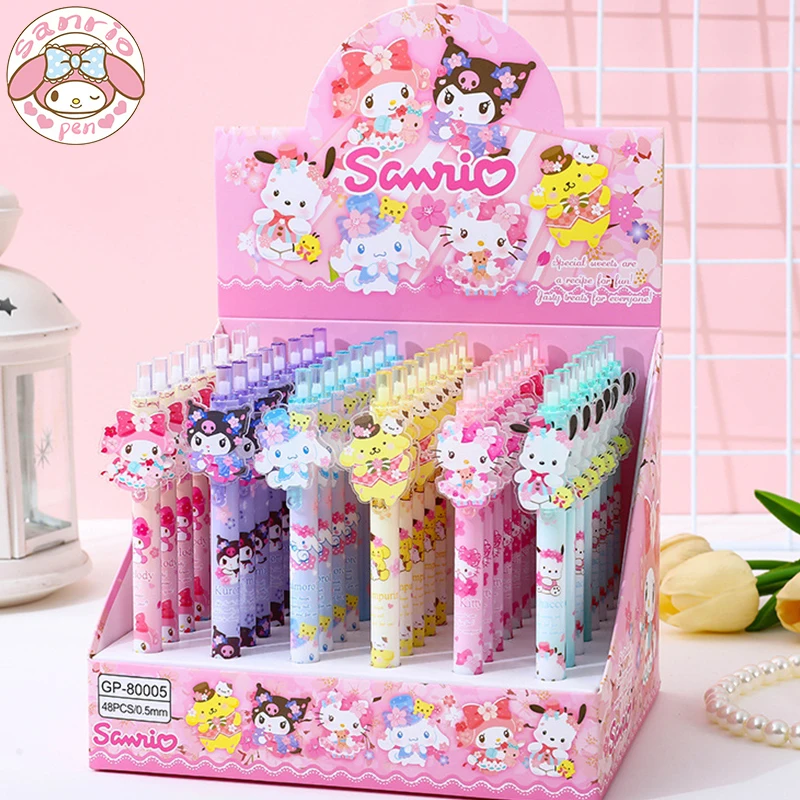 New Sanrio 6pcs gel pens Kawaii student stationery school supplies 0.5 black cartoon paster printing pen lovely office gift