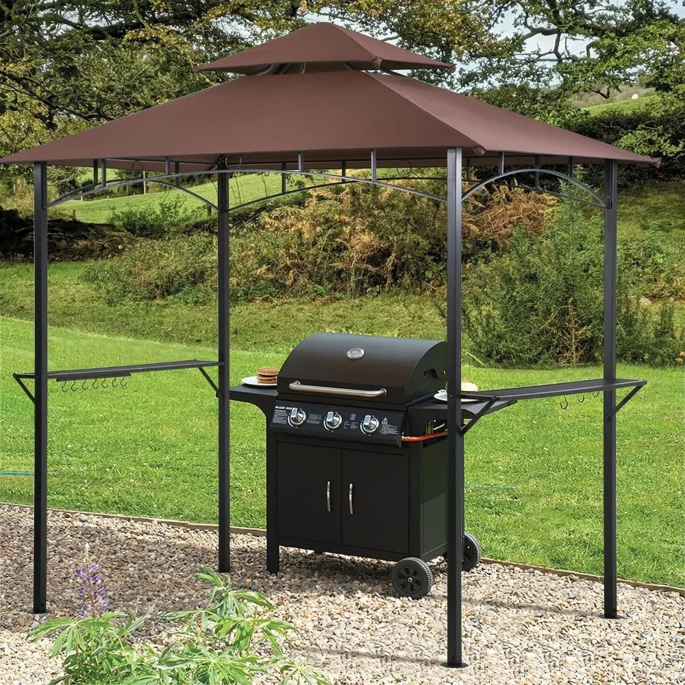 8’ x 5’ Grill Gazebo Outdoor Grill Canopy Waterproof BBQ Gazebo Canopy Tent with Double Roof Shelves Hooks for Patio Backyard Ou