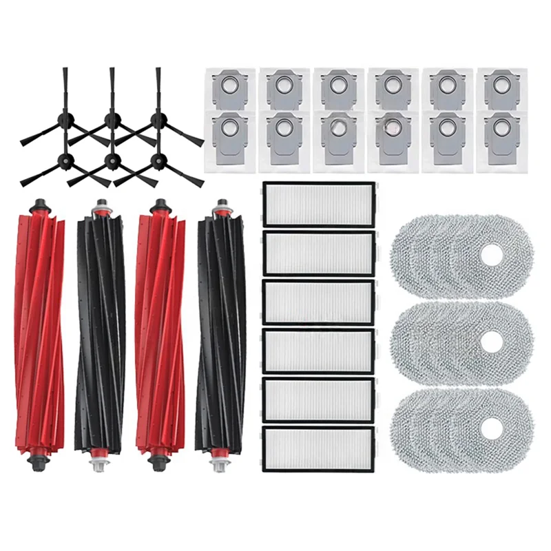 

A74G - Запасные части для Roborock Qrevo Master: основная и боковые щетки, HEPA-фильтр, салфетки для влажной уборки, мешки для сбора пыли