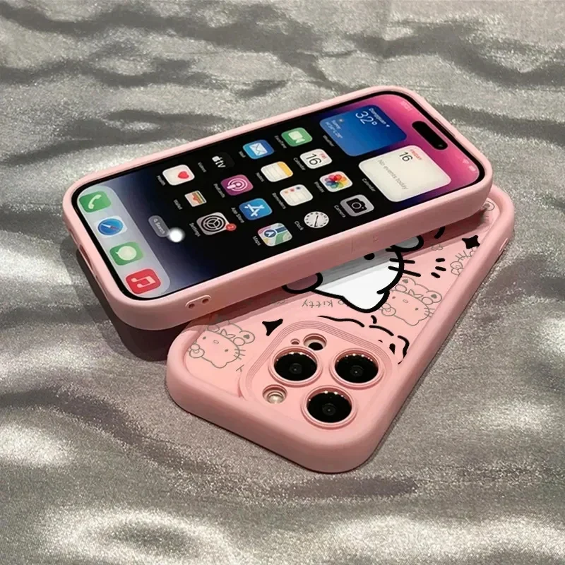 Sanurgente Hello Kitty Ins Coque de téléphone en silicone transparent pour fille, anti-chute, iPhone 15 14 13 11 12 Pro Max Plus X Poly XS 7 8 Plus Y2k, cadeau pour fille