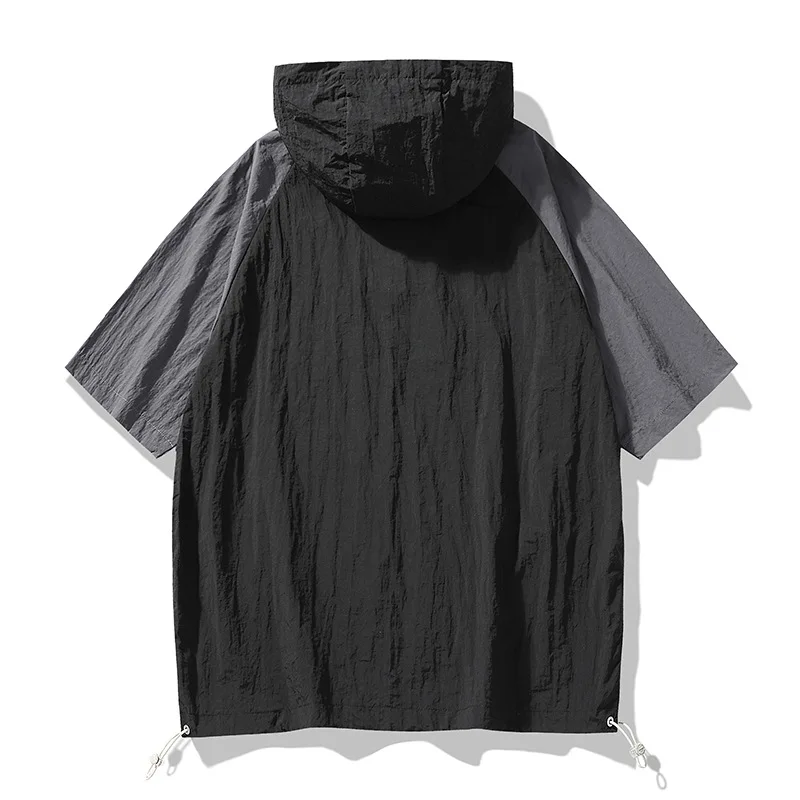 Large Size Short-sleeved T-shirt Men's Summer Trendy Students Loose All-match Hooded Half-sleeved Swedshirt