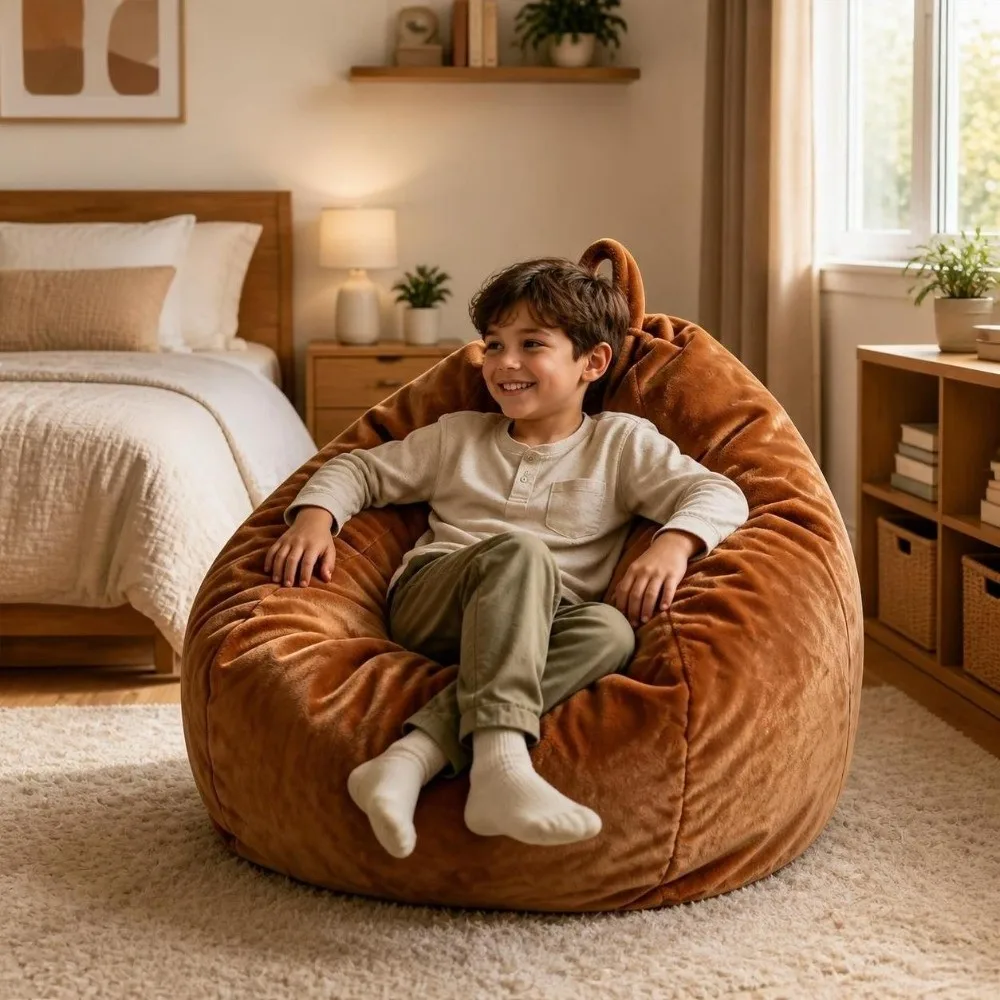 Home Decoration Plush Fabric Bean Bag Chair Cover No Filling Removable Lazy Sofa Cover Soft Washable Puff Couch Cover Bedroom