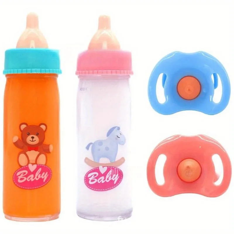 Magic Disappearing Milk Bottle Plastic Pacifier Set for Reborn Dolls, Pretend Play Feeding Accessories, Novelty Magic Prop Gift