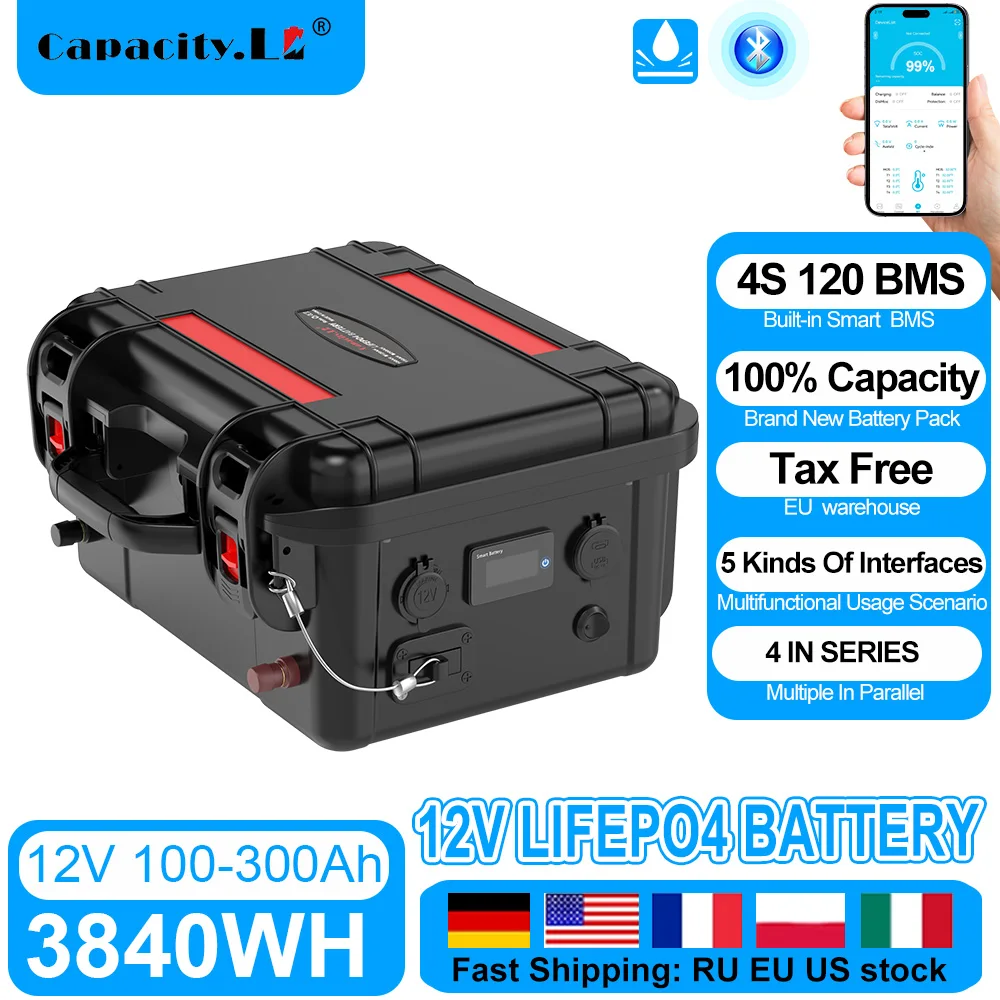 BMS LiFePO4 Battery 12V 100Ah 120Ah Power Bank 200Ah Rechargeable Batteries Marine RV Outdoor Inverter Lifepo4 Battery Pack