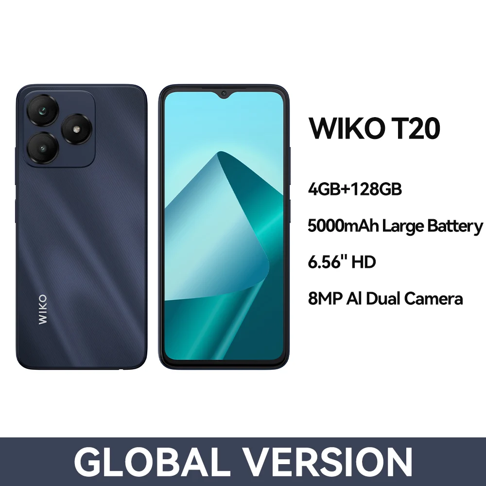 WIKO-Smartphone T20, 4 Go, 128 Go, batterie 5000mAh, écran HD + 6.56 ", processeur Octa Core, Android 13, téléphone portable pour touristes, Epi4 G