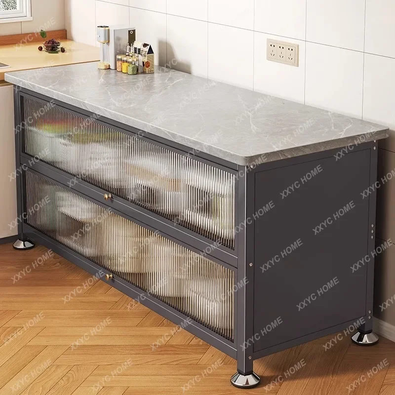 Kitchen Console Multifunctional Floor-to-ceiling Multi-layer Shelf Edge Storage Cutting Table Workbench Against Wall Cabinet