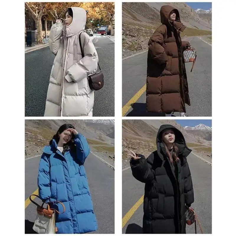 652F Women Long Quilted Coat Hooded Maxi Length Long Sleeve Puffer Jacket Padded Coat Winter Outerwear with Pockets Gifts