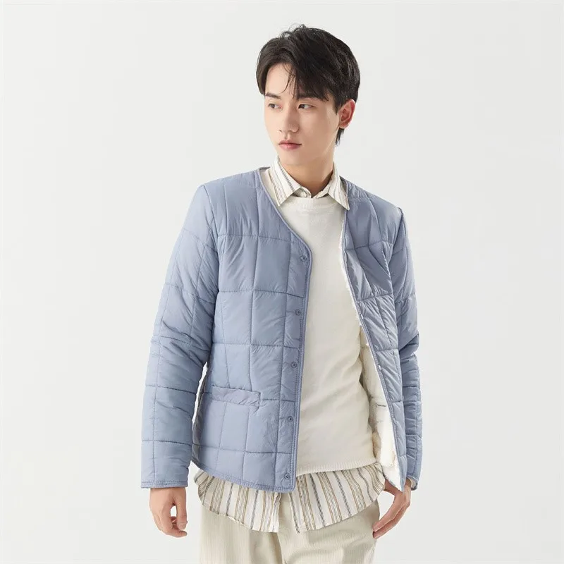 Men's V-neck Cotton-padded Coat Autumn And Winter Lamb Down Jacket Japanese Harajuku Fashion Casual Cotton Jacket Top 2024