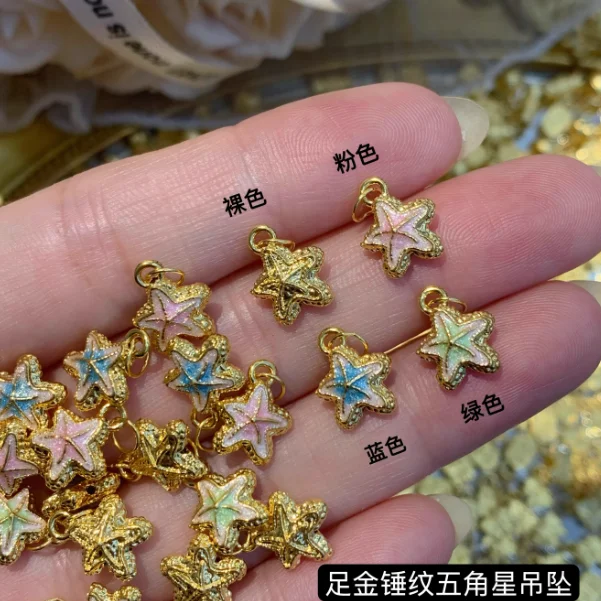 

new arrival 999 real gold star pendants for women 24k pure gold hammered pendant colorful pendant